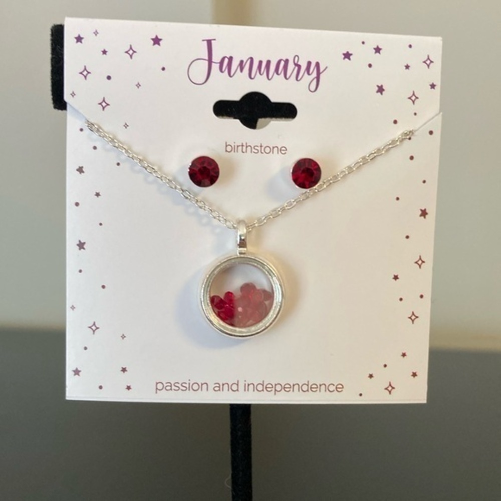 Silver and Red Birthstone Jewelry Set